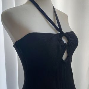 Black sexy cutout halter dress